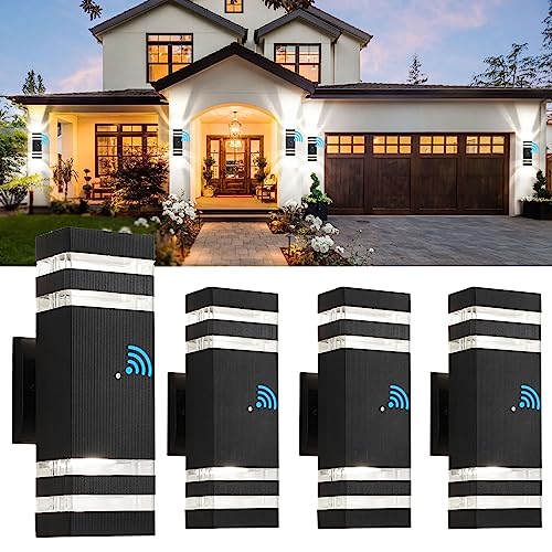 4 Pack Dusk to Dawn Outdoor Wall Lights Modern Exterior Lighting Fixture (Black / 2 Layer - 12 Inch)