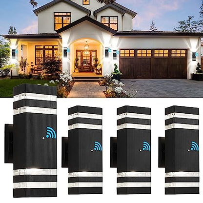 4 Pack Dusk to Dawn Outdoor Wall Lights Modern Exterior Lighting Fixture (Black / 2 Layer - 12 Inch)