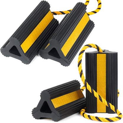 Heavy Duty Rubber Wheel Chocks with Rope & Reflective Strips (with Rope (2 pairs))