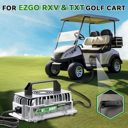 48 Volt 18 AMP Golf Cart Charger for 48 Volt EZGO RXV & TXT with 3 Pin Triangular Plug for 48V Lead Acid Battery