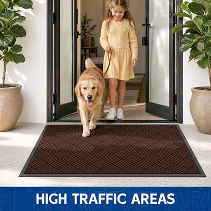 Durable Indoor Outdoor Door Mat (2' x 6' (Rectangular) / Brown-diamond)