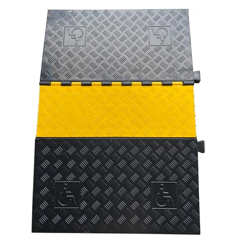 Rubber Cable Ramp 5 Channel Drive Over Hose Cable Protector Outdoor 22000Lbs Load Capacity Wires Power Lines Extension Cord Cover Traffic Speed Bump 1 Pack (Grey-22000Lbs-5Channel-1Pack)