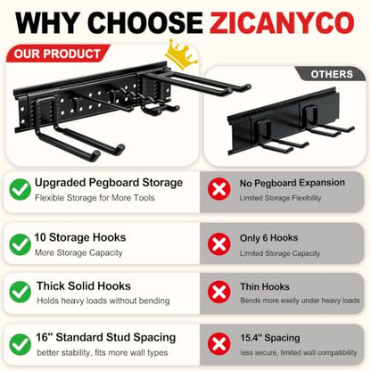 Garage Tool Organizer Wall Mount 49.5 inches with 10 Adjustable Heavy (49.5" | 3 Panels + 10 Hooks)