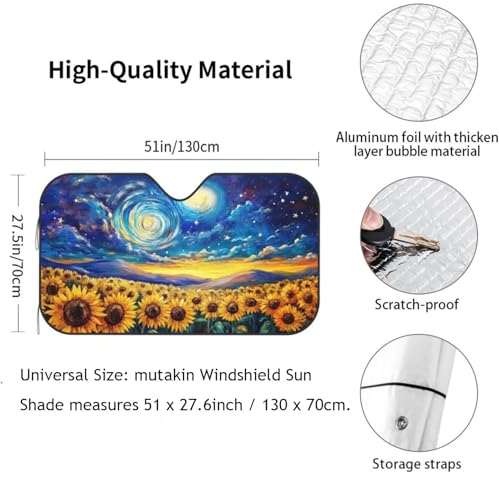 Vintage Sunflower Car Sun Shade Windshield Sunshade Foldable Front Window Shield Cover for Truck SUV (Blue12 / Small)