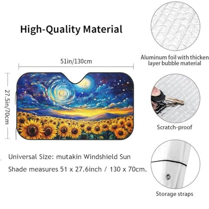 Vintage Sunflower Car Sun Shade Windshield Sunshade Foldable Front Window Shield Cover for Truck SUV (Blue12 / Small)