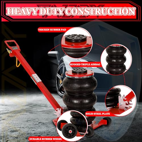 5T Triple Bag Air Jack 11000lbs Pneumatic Jack 3s Fast Lift Up 16in Airbag Jack with Adjustable Long Handle Heavy Duty Triple Air Bag Jack Lift for Cars Garage (5 Ton / red)