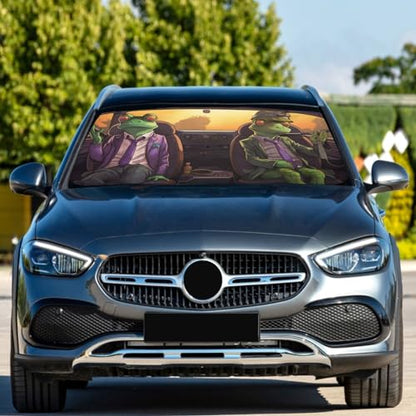 Windshield Sun Shade Umbrella Funny Frogs Driving Foldable Car Front Window Sunshade Blocks UV Rays Heat Keep Vehicle Cool 55"x27.5" (multi 23)