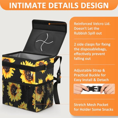 Car Trash Can with Lid Leak Proof Car Accessories for Women (2.2 Gallons / Sunflower)