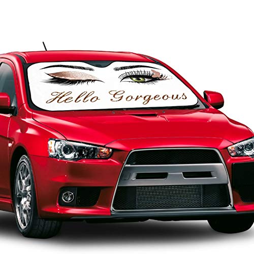 Car Windshield Sun Shade (Eyelashes / Expanded: 140 × 76 cm, Folded: 33 × 11 cm)