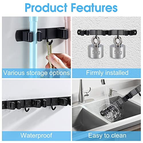 Mop and Broom Holder Wall Mounted (4 Racks and 3 Hooks)