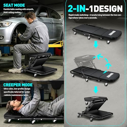 40 Inches Folding 2 in 1 Rolling Z Creeper (Black / 40 Inches)