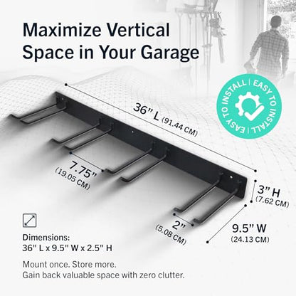 Garage Tool Organizer (72" Heavy Duty Steel Rack | 8 Hooks | Holds 500lbs / BLACK)