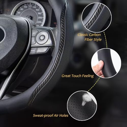Black Steering Wheel Cover with Coasters Leather Universal 15 inch (Medium / black02)