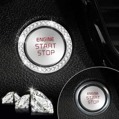 2 PCS Crystal Rhinestone Car Engine Start Stop Decoration Ring (White-new)