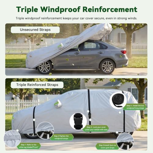 6 Layers Premium Hatchback Car Cover Waterproof All Weather Weatherproof UV Sun Protection Snow Dust Storm Resistant Outdoor Exterior Custom Form (Silver Car Cover / K18 - Hatchback -（Fits size To 173"）)