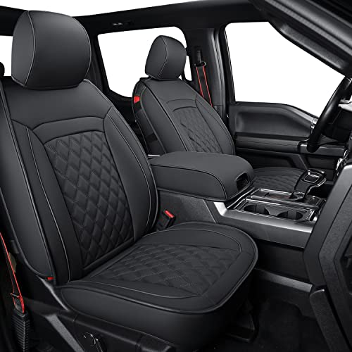 F150 Faux Leather Seat Covers Fit for 2015 ((2015-2026) Front Pair / Black)