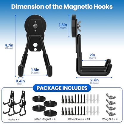 4 Pack Large Magnetic Hooks Heavy Duty Extra Strong Magnetic Garage Hooks Big NdFeB Industrial Magnet Hooks Magnetic Utility Storage Holder Organization with Anti (1.6in Magnet-4 Pack-Black)