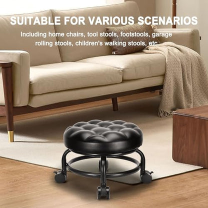 Low Height Rolling Stool Roller Stool PU Leather Comfortable Seat 360°Swivel Rotating (Style 1)