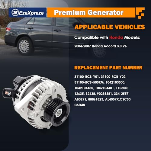 EzeXpreze New Alternator fit for Honda for Accord 2004 2005 2006 2007 130Amp 12V Compatible V6 3.0L (11030N)