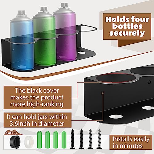 2 Pcs 4 Holes All Purpose Steel Spray Bottle Holder Heavy Duty Can Holder Rack Organizer Easy Install Wall Mount Paint Spray Bottle Organizer Storage Rack for Garage Home Workspace (Black / 4 Holes)