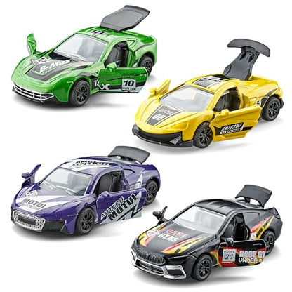 Die Cast Metal Toy Cars Open Doors Pull Back Cars 4 Pack (Racing Sports Car)