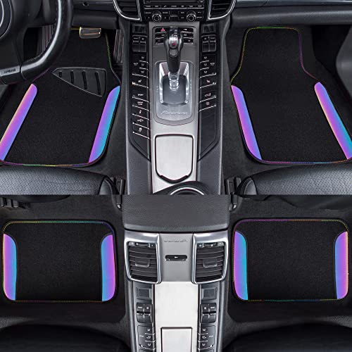 Chameleon Iridescent Reflective PU Leather&Waterproof Universal Carpet car Floor mats (Black and Reflective)