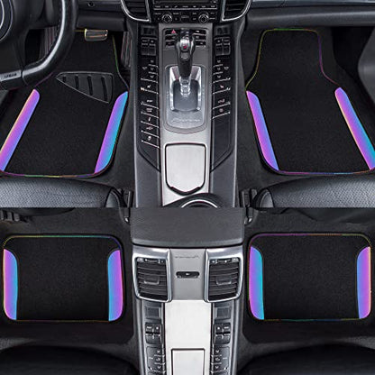 Chameleon Iridescent Reflective PU Leather&Waterproof Universal Carpet car Floor mats (Black and Reflective)