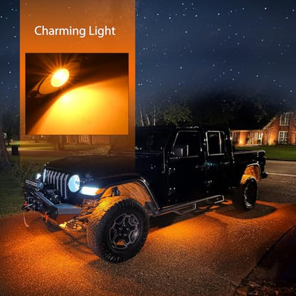6 PCS Pink Amber LED Rock Lights Underglow Wheel Well Fender Pods (Amber / 6Pcs Pods)