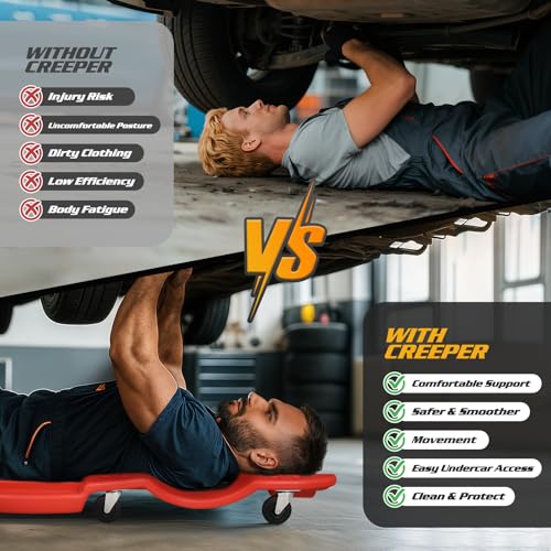 Rolling Garage Creeper with Padded Headrest (Red / 46.5")