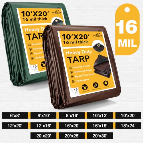 Tarp 8x10FT 16 Mil Heavy Duty Waterproof Tarp (Brown/Black-16mil / 8'x10')