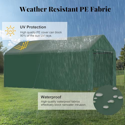 10x20 Carport Heavy Duty Portable Garage Shelter w (Green / 10x20 with sidewalls)