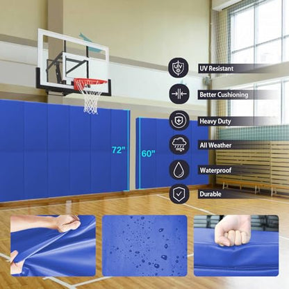 60" 72" High Gym Wall Padding 2" Thick Foam Basketball Court Wall Mount Protector for Garage Taekwondo Babyroom (BLUE / 72" x 24" x 2")