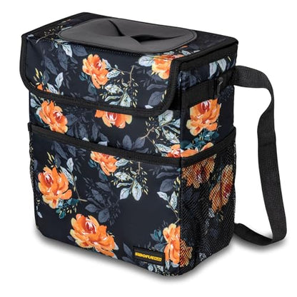 Cute Car Trash Can with Lid (Orange Floral / 2 Gallons)