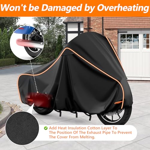 Motorcycle Cover for Harley Touring Models Road King 420D & Cotton Lining (Black / for Touring Models)
