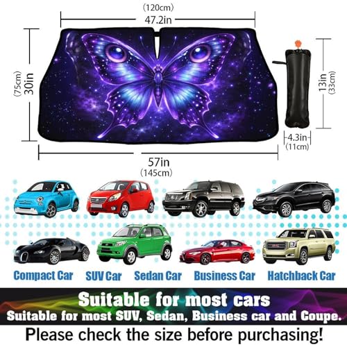 Butterfly Eye Car Windshield Sun Shade Umbrella Sunshade Block UV Rays Sun Visor Protector Auto Windshield Sunshade to Keep Vehicle Cool for Cars Trucks & Suvs 57 X 30 in (57'' X 30'' / JSDK-56A)