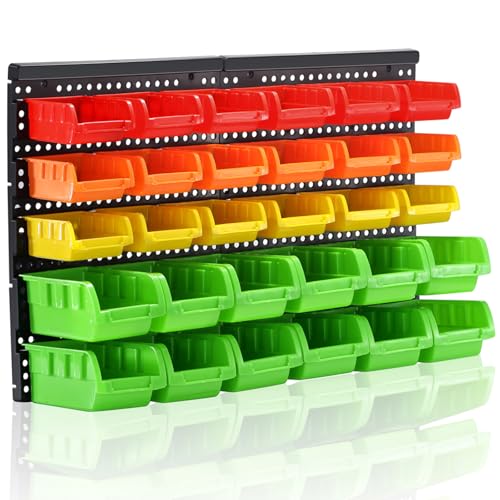 Wall Mounted Storage Bins Parts Rack 4 Colors Bin Organizer Garage Plastic Shop Tool (25.2"*16.2" / VIvid)
