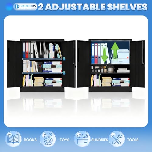 Metal Storage Cabinet for Garage (Black / M - 2 Doors & 3 Shelves (Wheelless))