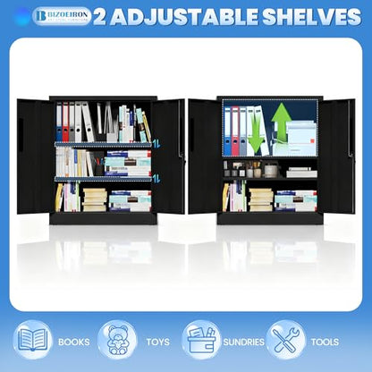 Metal Storage Cabinet for Garage (Black / M - 2 Doors & 3 Shelves (Wheelless))