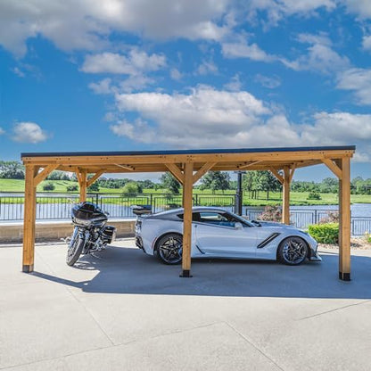 Kingsport 20' x 12' Cedar Wood Outdoor Carport Garage with Heavy (20 ft x 12 ft / Brown wood)
