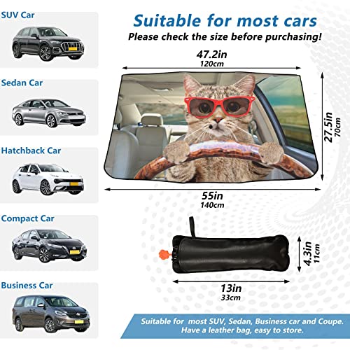 Fun Cute Cat Driving Windshield Sun Shade Umbrella Foldable Car Front Window Sunshade Blocks UV Rays Heat Keep Vehicle Cool (multi 24)