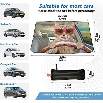 Fun Cute Cat Driving Windshield Sun Shade Umbrella Foldable Car Front Window Sunshade Blocks UV Rays Heat Keep Vehicle Cool (multi 24)
