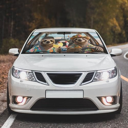 Funny Sloth Car Windshield Sun Shade Umbrella Bendable Handle Foldable Animal Print Sloth Sunshade for Car Windshield Block UV Rays Keep Vehicle Cool for Most Sedans SUV Trucks Cars 57"x30" (147*75cm,33*11cm / Sloth)