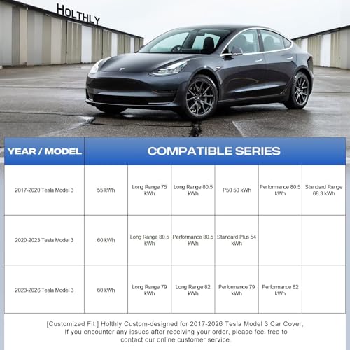 10 Layers Car Cover with Charger Port Custom Fit for Tesla Model 3 (Black Gray / Custom Fit for Tesla Model 3)