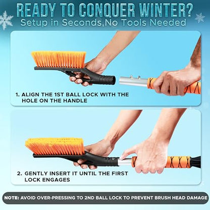 27" Snow Brush with Ice Scraper for Car Windshield 2 Pack Orange (Orange & Orange)