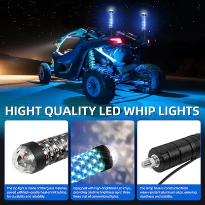 2Pack 1FT Fat Whip Lights New Upgraded Spiral LED Whip Light with Strobe Light RGB Chasing Dancing Lighted Antenna Whips W (Fat 2Pack 1FT)