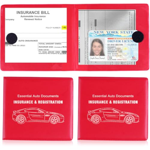Car Registration and Insurance Card Holder (Leather Red)