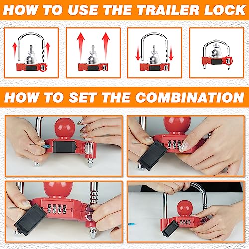 1 Pack Universal Hitch Lock with Combination Lock (Red)