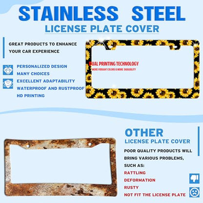 Sunflowers Flowers License Plate Frame Stainless Steel 6.3 X 12.2 Inch (Sunflowers)