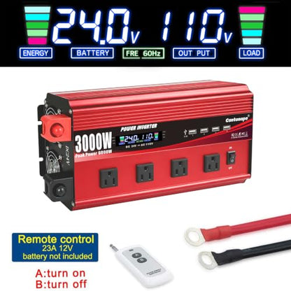 3000W Power Inverter 24V to 110V (Red / 3000W-24V)