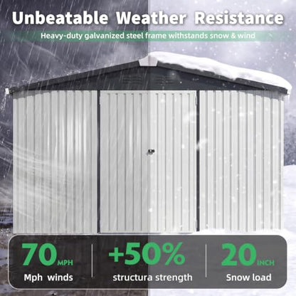 12' x 12' Large Waterproof Metal Outdoor Storage Shed (WHITE / 12x12)